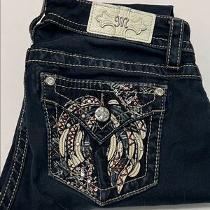 Miss Me Dark Blue Skinny Jeans with Embroidery